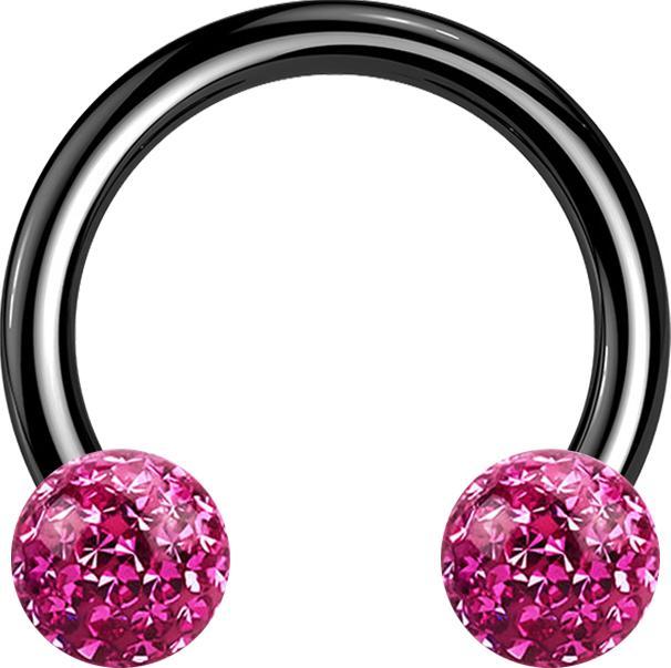 Produktbild Star Piercing Micro Circular Barbell schwarz mit zwei Kristall Kugeln pink Epoxy Schutzschicht (ohne Messing, Titan G23)