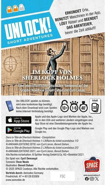 Immagine prodotto Asmodée Unlock! Short Adventures Im Kopf von Sherlock (Tedesco, 1 - 6 Giocatori)