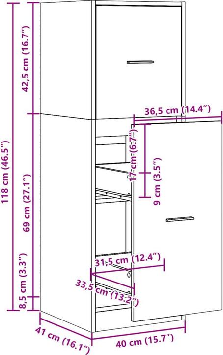 Produktbild vidaXL Apothekerschrank (40 x 41 x 118 cm)