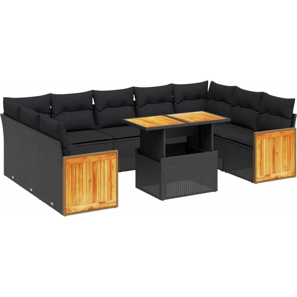 VidaXL, Gartenlounge, 10-tlg. Garten-Sofagarnitur mit Kissen Schwarz Poly Rattan