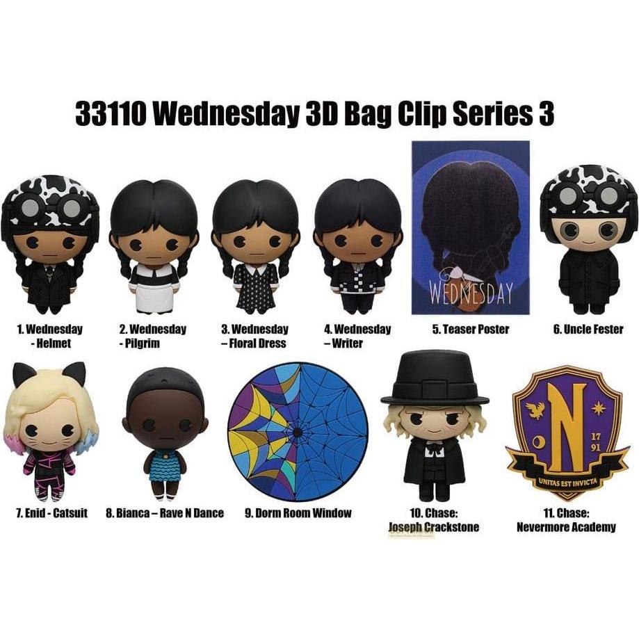 Monogram Int., Portachiavi, Wednesday 3D PVC-Taschenanhänger Series 3 Display (24), Multicolore