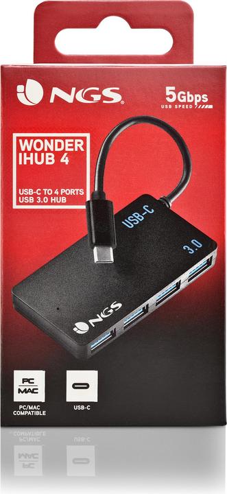 Productafbeelding NGS HUB USB(C) A 4XUSB(A) 3.0 IHUB4 0.24M NEGRO (USB-A, USB-C, 4 ports)
