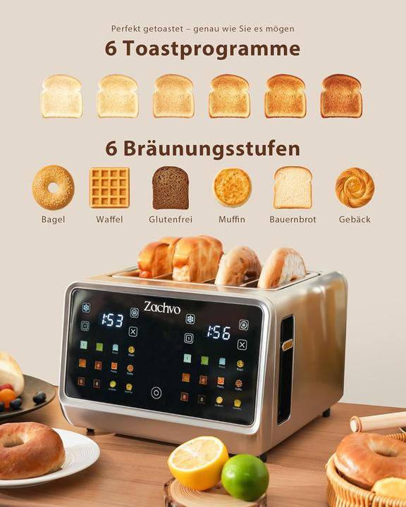 Produktbild Zachvo Edelstahl-Toaster mit Touchscreen & LED Countdown