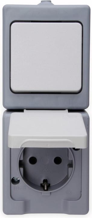 Actual product image Kopp Combination AP/FR universal switch with earth-contact socket outlet grey/white