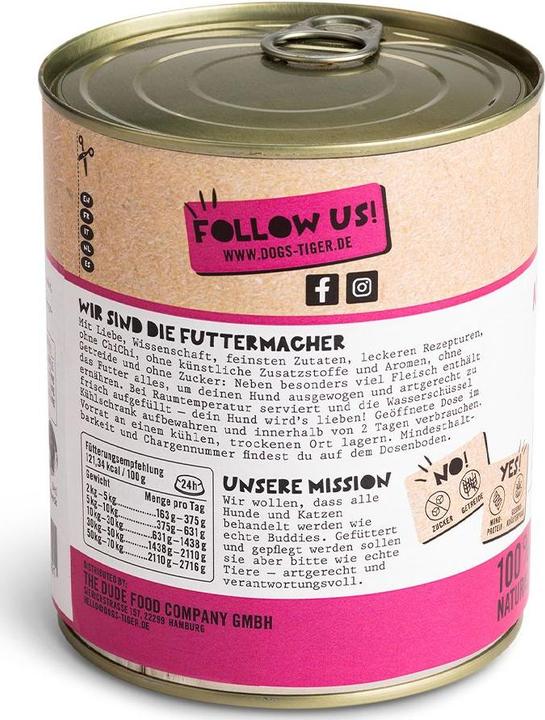 Produktbild Dogs'n Tiger Nassfutter Abendbrot 800g (Adult, 1 Stk., 800 g)