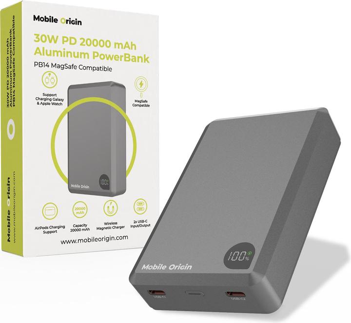 Image du produit Mobile Origin Banque d'alimentation 30W PD 20000mAh Aluminum PowerBank PB14 Compatible MagSafe (20000 mAh, 30 W)
