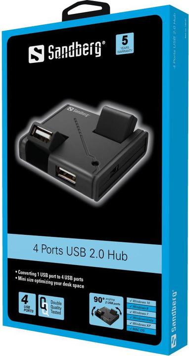 Produktbild Sandberg USB Hub 4 ports USB2.0 Ueberlastungsschutz A-B Kabel inkludiert (USB-A, 4 Ports)