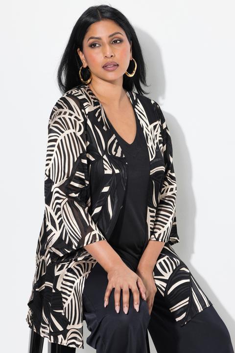 Actual product image Ulla Popken Leaf Print 3/4 Sleeve Chiffon Burnout Jacket (54)