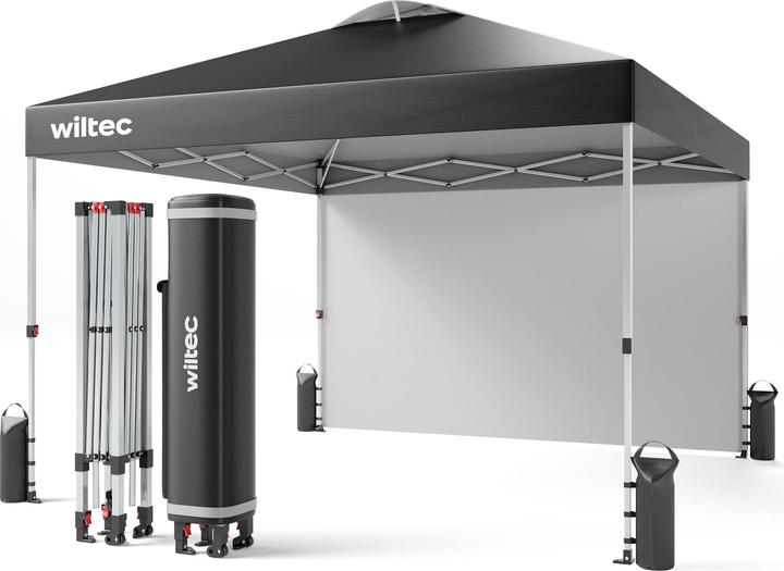 Wiltec Gazebo pop up 3x3m grigio sezione laterale ruote gazebo da giardino gazebo pieghevole (300 cm, 300 cm)