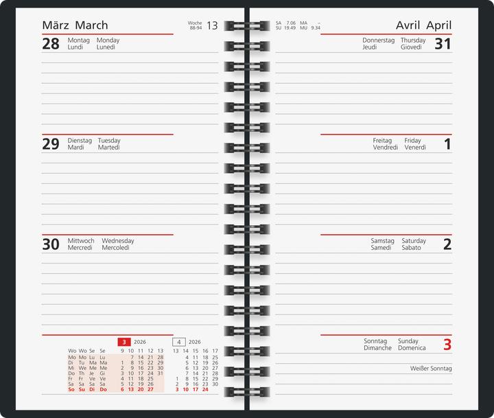 Produktbild rido/id 7016907026 | Taschenkalender Mod. Taschenplaner int. 2026 | A6, Papier, blau (A6, 1 Woche / 2 Seiten)