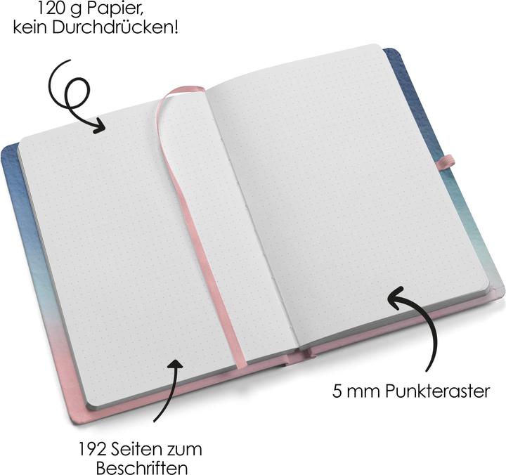 Produktbild Papierdrachen Bullet Journal – (Watercolor) – Notizbuch A5 gepunktet (Gepunktet, Harter Einband)