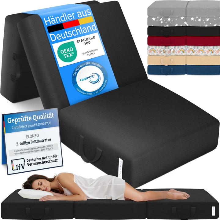 Bestschlaf Klappmatratze, 3-teilige Faltmatratze, Reisebett, Gästematratze (75 x 195 cm, Noyau de mousse)