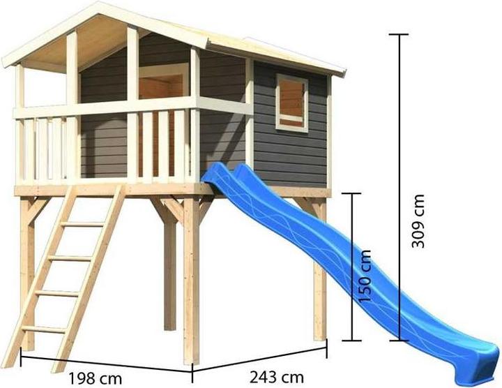 Immagine prodotto Akubi Casa a palafitta in abete Karibu Benjamin terra grigia con sabbiera e scivolo da 3 m verde
