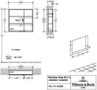 Actual product image Villeroy & Boch V&B Built-in mirror cabinet MY VIEW NOW with sensor switch 800x750x168mm 29.28 W
