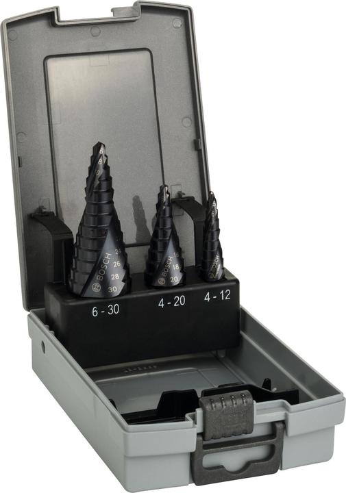 Immagine prodotto Bosch Professional Zubehör Set di punte a gradino HSS-AlTiN, 3 pezzi, 4-12/4-20/6-30 (6 mm, 8 mm, 10 mm)