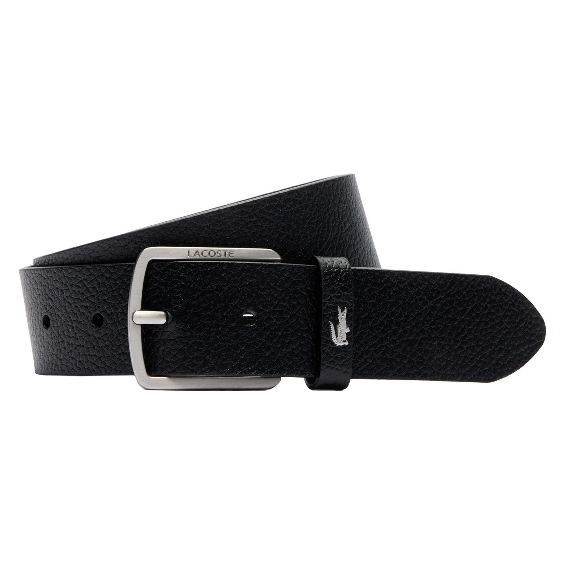 Lacoste, Herren, Gürtel, Smooth Leather Crocodile Accent Belt, Schwarz