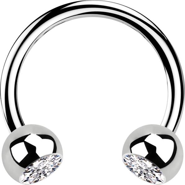 Actual product image Star Piercing Micro Circular Barbell silver with two silver crystal balls (Surgical steel 316L, without brass)