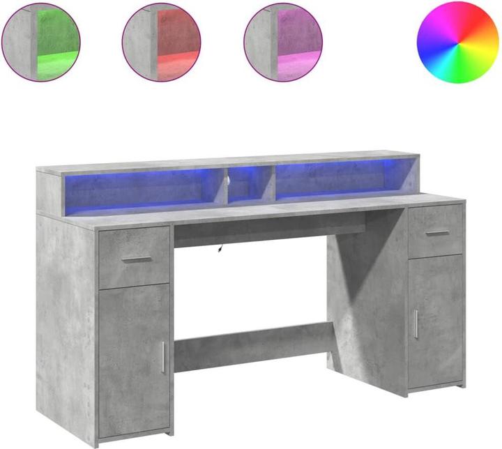 Immagine prodotto VidaXL Scrivania LED Scrivania per computer Scrivania per PC Scrivania per ufficio grigio cemento (160 x 55 x 91 cm)