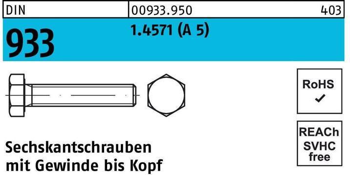 Produktbild Sechskantschraube DIN 933 VG M 8 x 40 A 5 (100 Schrauben pro Stück)