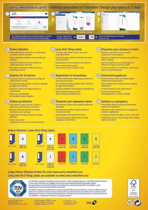 Nutritional values and ingredients Avery Folder labels, home office, small pack