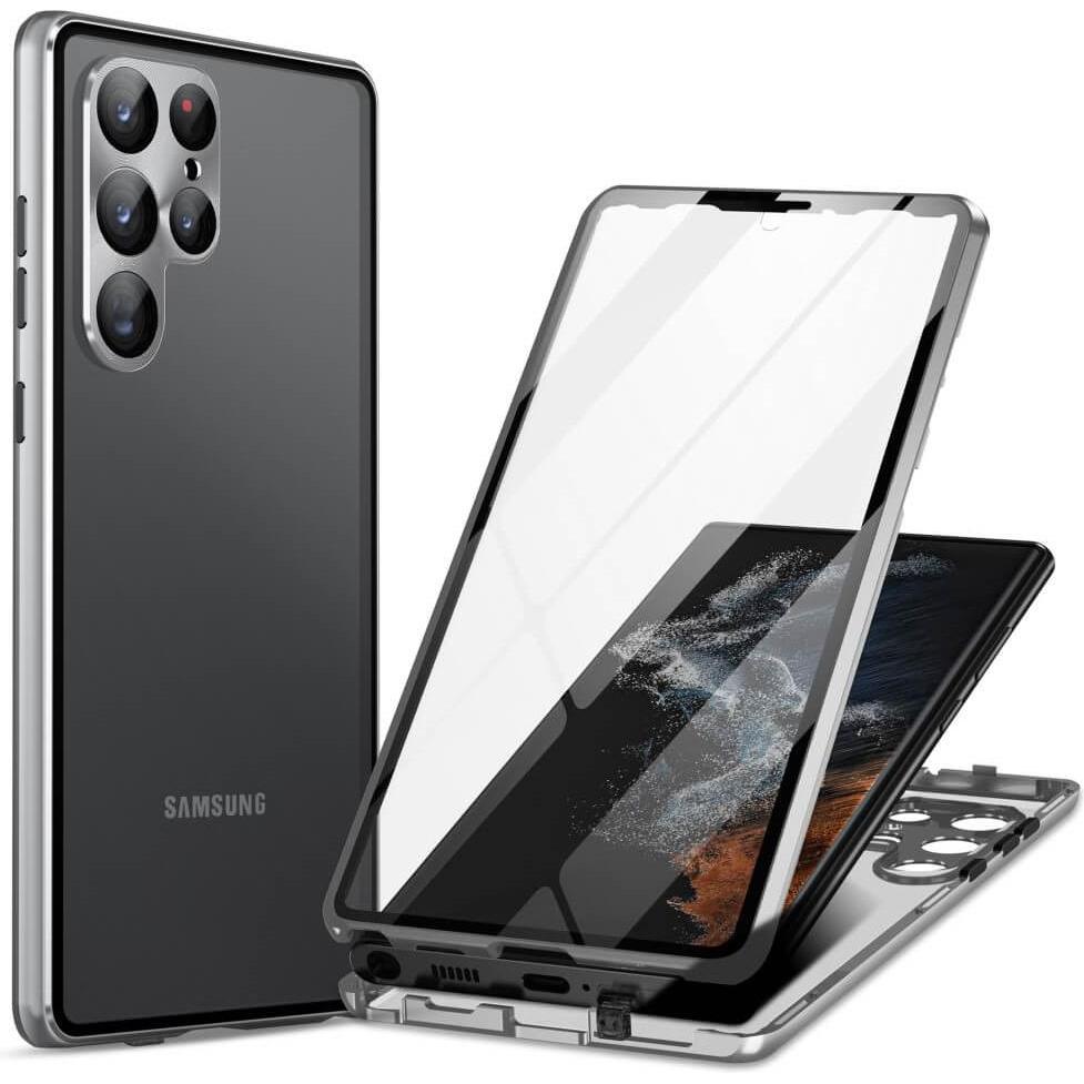 Cover-Discount Magnetische Schutzhülle mit Panzerglas silber (Samsung Galaxy S24 Ultra), Smartphone Hülle, Silber