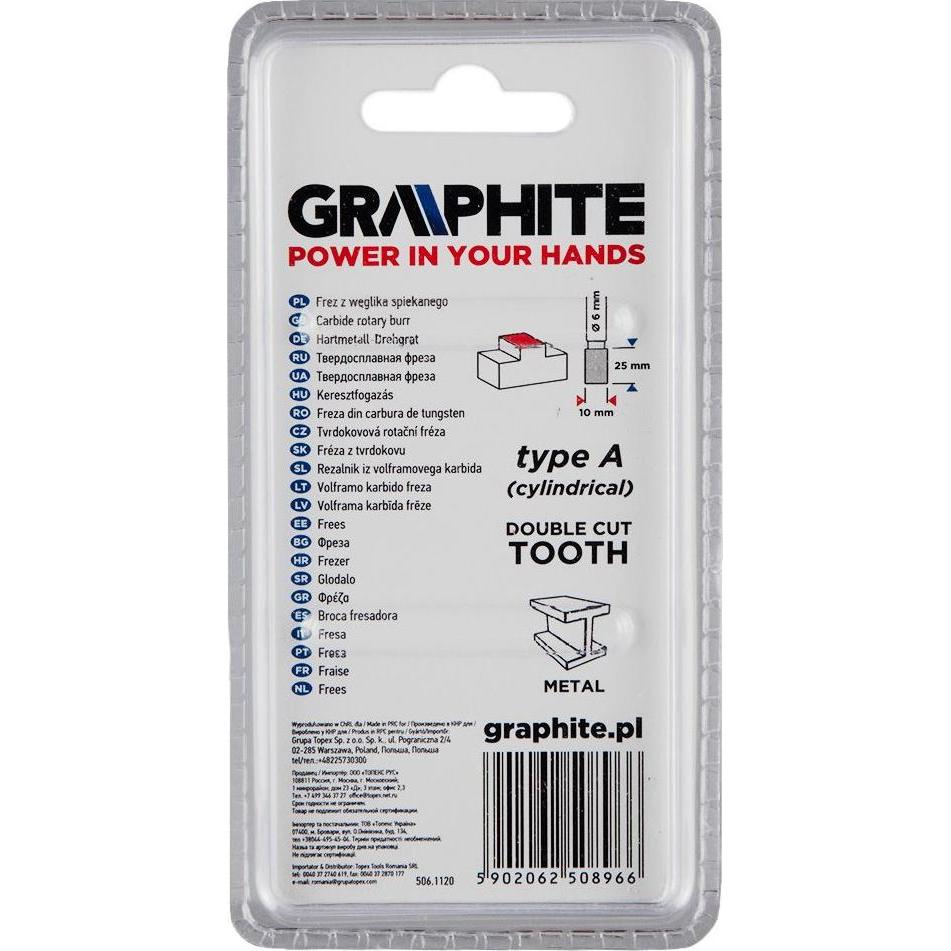 Thumbnail - Graphite, Fräser, Grafitas HM A-TYPE METAL DUMP (CYLINDRICAL) 10 X 25 MM BOOT 6 X 45 MM 55H352