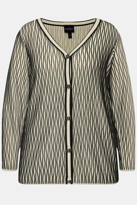 Produktbild Ulla Popken Strickjacke, 3D Struktur, V-Ausschnitt, Langarm, Wollmix (60)