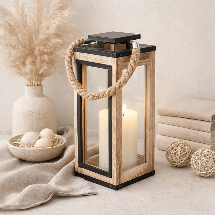 Produktbild Mojawo Laterne aus Holz mit Metalldach Deko-Laternen Höhe 32cm