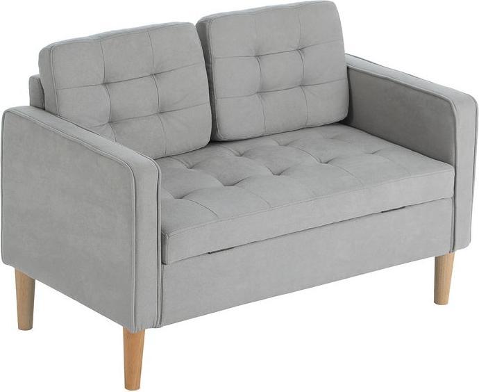 Immagine prodotto Swisshandel24 Divano a due posti con contenitore, cuciture a bottoni, cuscini, legno di gomma, 117x62x78cm (2 posti)