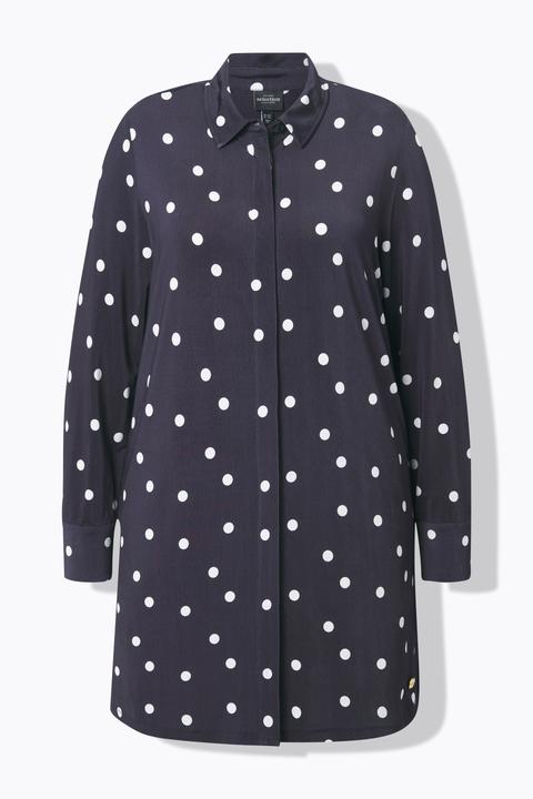 Actual product image Ulla Popken Polka Dot Long Sleeve Button Down Tunic Blouse (54)