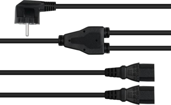 Produktbild Kabelmeister Y-Netzkabel Schutzkontakt-Stecker Typ E+F (CEE 7/7, gewinkelt) an 2x Buchse C13, schwa (2 m)