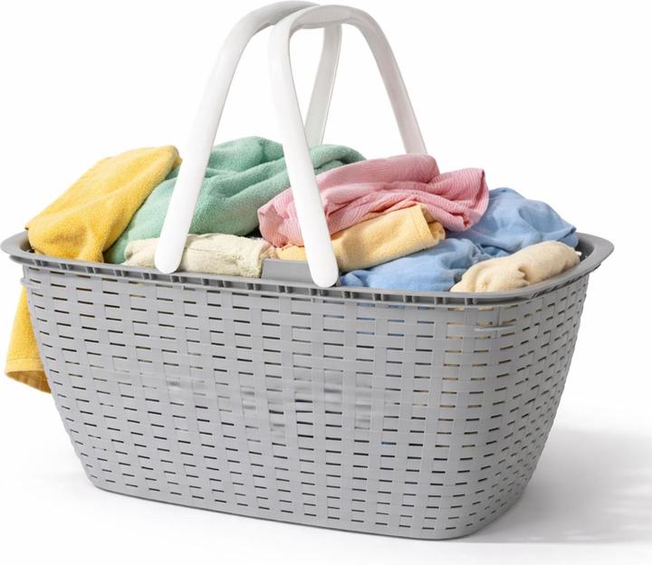 Actual product image Mojawo Tragbarer Einkaufskorb Wäschekorb Wäschesammler Henkel 35 Liter Grau (35 l)