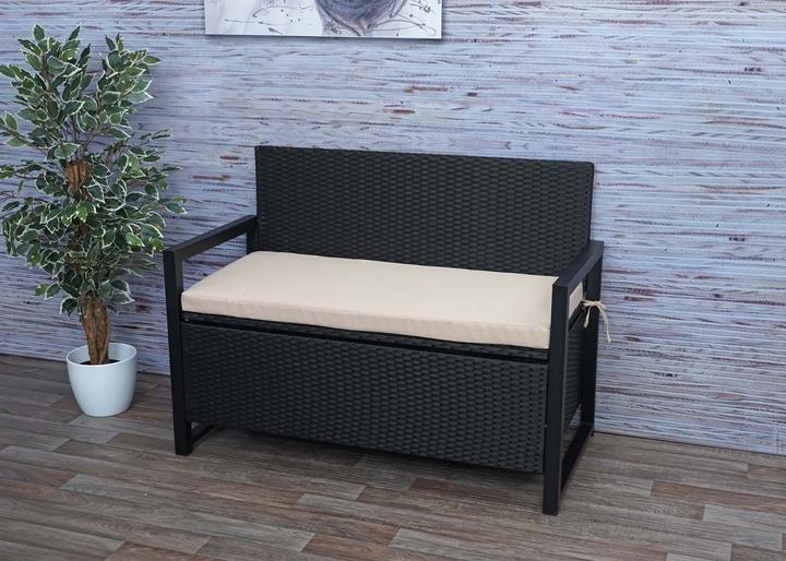 Produktbild Mendler Poly-Rattan 2er Sitzbank HWC-F39, Gartenbank Truhenbank, Staufach Aufbewahrung Sitzkissen - anthrazi