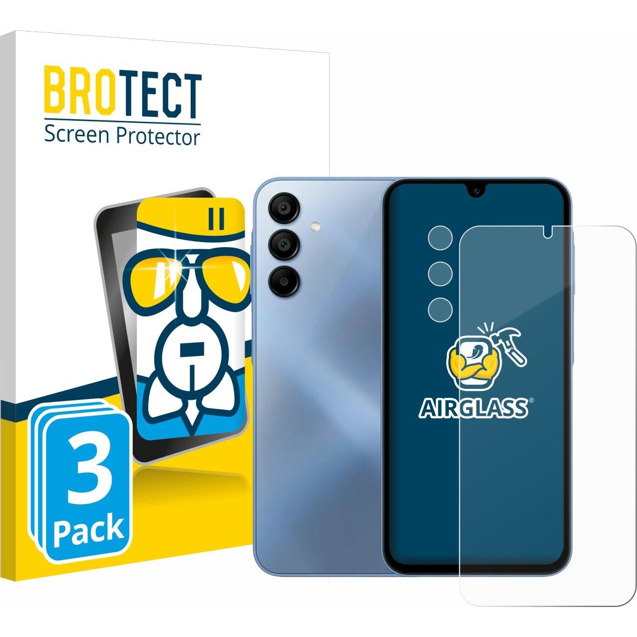 BROTECT Panzerglasfolie (3 Stück, Samsung Galaxy A15 5G), Smartphone Schutzfolie, Transparent