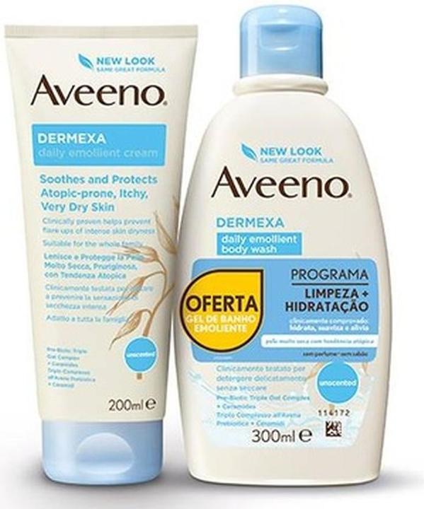 Immagine prodotto Aveeno Dermexa Daily Emollient Cream 200ml + Free Bath Gel 300ml By (Set per la cura del corpo)