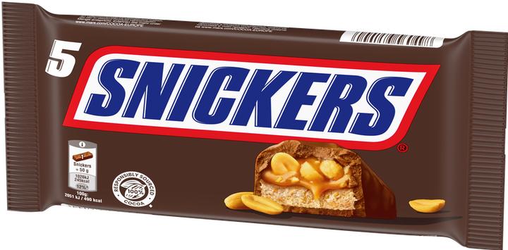 Snickers Barretta di cioccolato 5 x 50 g, Tipo di prodotto: Frutta secca (230 g)