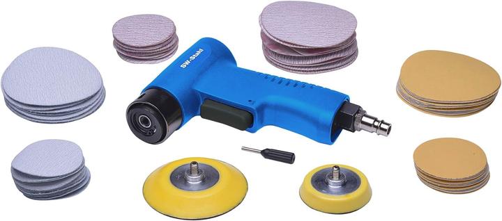 Immagine prodotto SW-Stahl S3293 Set di levigatrici rotorbitali pneumatiche I Set di utensili pneumatici da 63 pezzi I (Levigatrici rotorbitali)