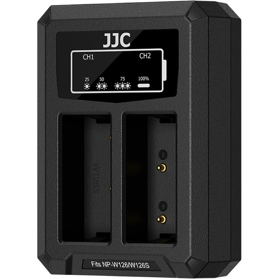 JJC Fuji DCH W126TC USB C Dual Battery Charger (voor Fuji NP W126 accu) (Caricabatterie per fotocamere), Alimentatore fotocamera, Nero
