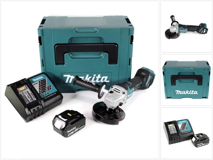 Actual product image Makita DGA 517 RT1J Battery angle grinder 18 V 125 mm Brushless + 1x battery 5.0 Ah + charger + Makpac (125 mm)