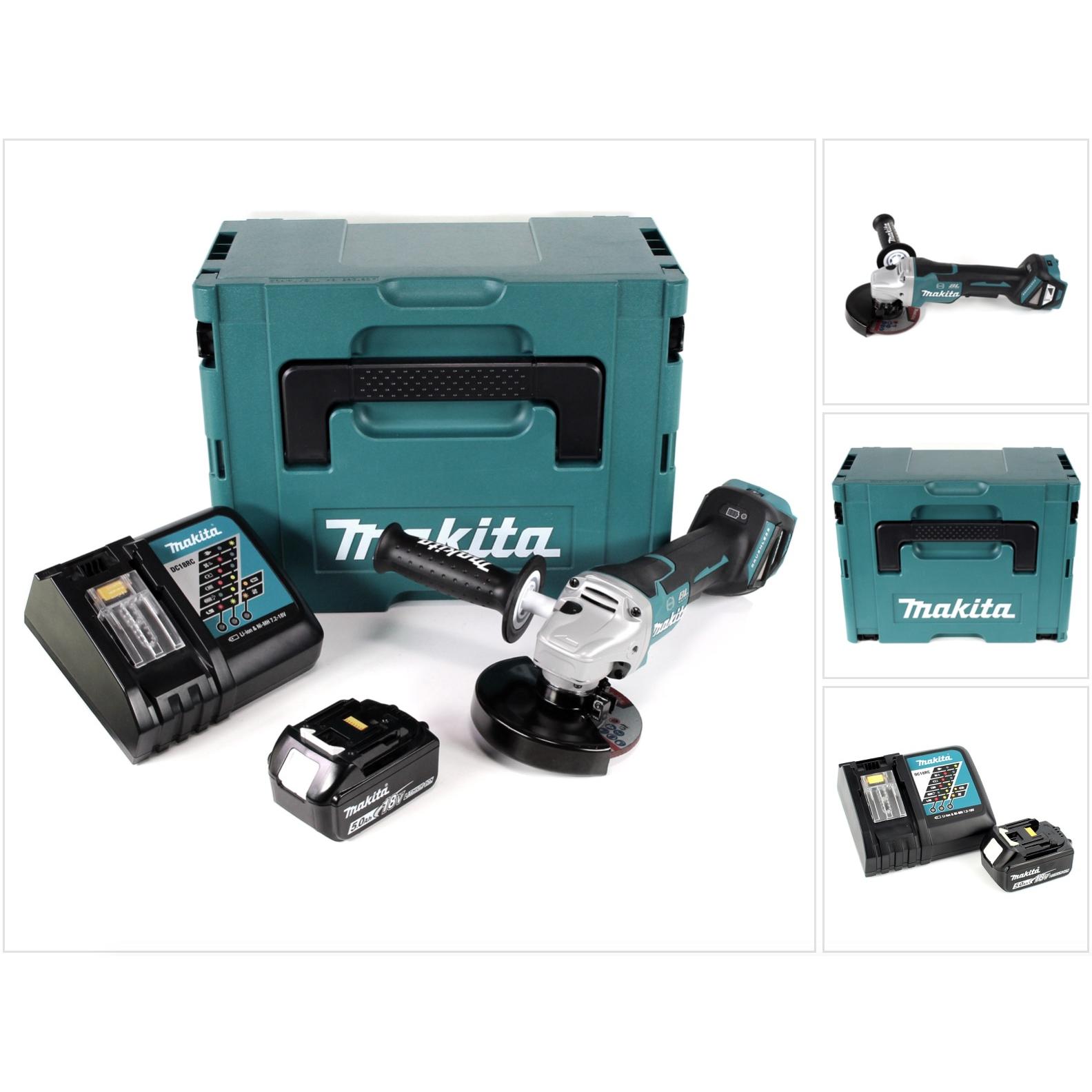 Makita, Smerigliatrice angolare, DGA 517 RT1J Smerigliatrice angolare a batteria 18V 125mm in valigetta Makpac + 1x Batteria B (125 mm)