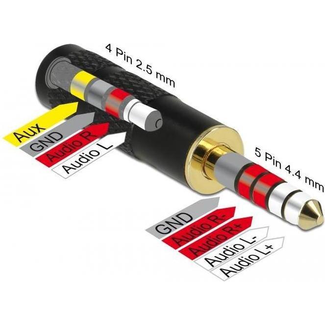 Thumbnail - Delock Adapter Klinkenstecker 4,4mm 5 Pin zu Klinkenbuchse 2,5mm 4 Pin (Klinkenadapter), Audio Adapter, Schwarz