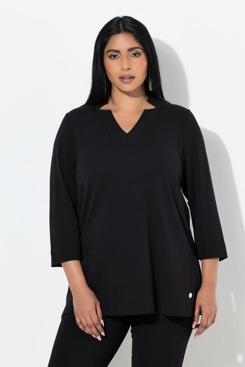 Actual product image Ulla Popken Split Neckline 3/4 Sleeve Tee (54)