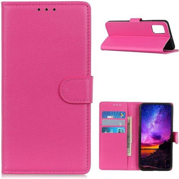 Thumbnail - MU Classic Litchi Leder Bookcover Series (OnePlus 9 Pro), Smartphone Hülle, Rosa