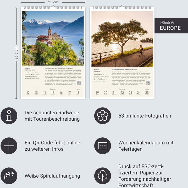 Produktbild Harenberg Radwanderlust Wochen-Kulturkalender 2026 - 53 Touren von Rügen bis Südtirol (Deutsch)