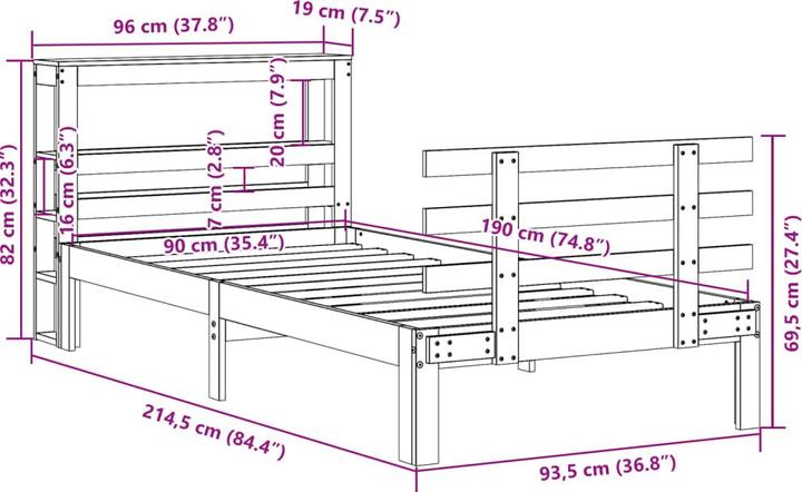 Actual product image vidaXL Bedstead (90 x 190 cm)