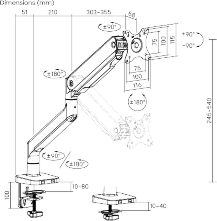 Image du produit Fellowes Držák monitoru Brateck LDT60-C012 jedno rameno mechanická pružina Heavy Duty (Tables, 45", 16 kg)