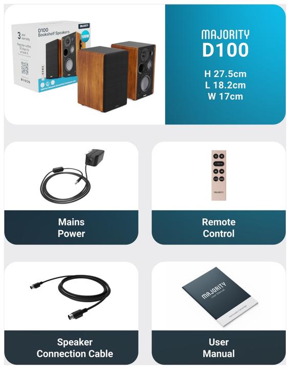 Image du produit Majority D100 Aktiv Regal-Lautsprecher (100 W)