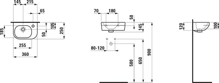 Produktbild Laufen Lua Handwaschbecken, 1 Hahnloch rechts, Becken links, mit Überlauf, 360x250mm, H815080 (250 mm, 360 mm)