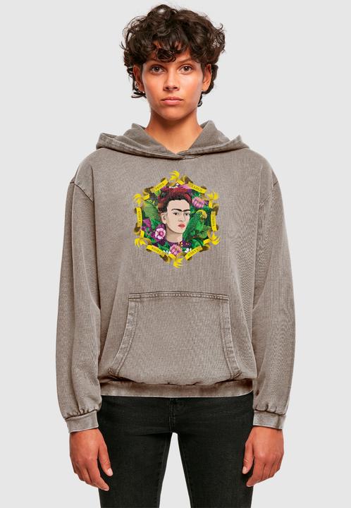 Actual product image Merchcode Ladies Frida Kahlo - Frame three Acid Washed Oversized Hoody - 178041 (3XL)