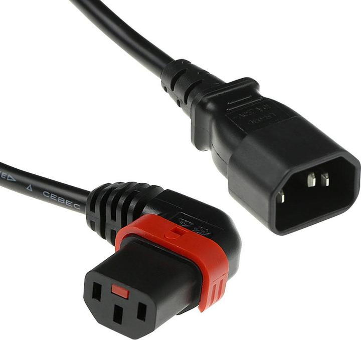 Produktbild Iec Lock 230V Powercord C14 to C13 (left angled) lockable, black, 2 meter (2 m)
